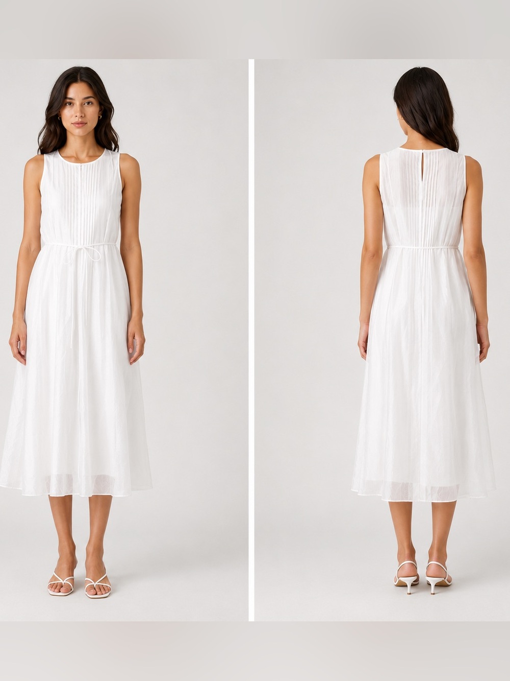 NWT - Banana Republic - White Pintuck Organza Midi Dress - S